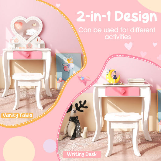 Kids Vanity Set with Heart-shaped Mirror-White For Cheap