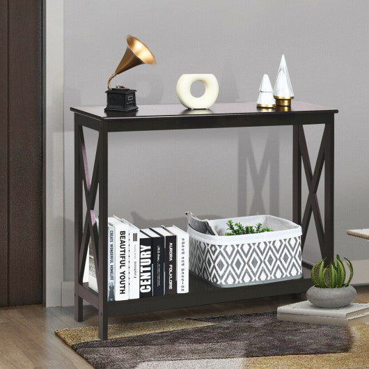 2-Tier Console X-Design Sofa Side Accent Table-Espresso Hot on Sale