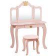 Kids Makeup Dressing Table with Tri-folding Mirror and Stool-Pink Cheap