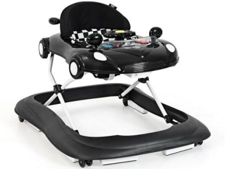 2-in-1 Foldable Baby Walker with Music Player and Lights-Black For Sale