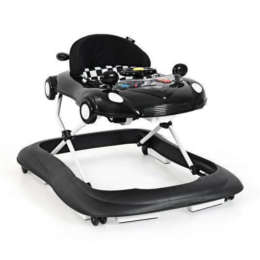 2-in-1 Foldable Baby Walker with Music Player and Lights-Black For Sale