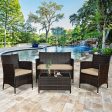 4 Pieces Comfortable Outdoor Rattan Sofa Set with Glass Coffee Table-Light Brown Discount