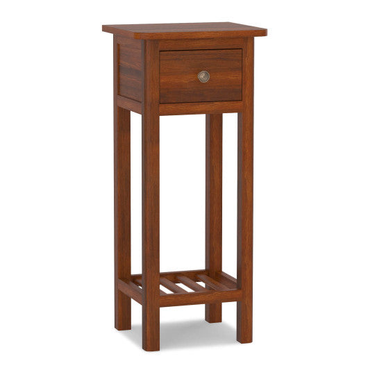 2 Tier Slim Nightstand Bedside Table with Drawer Shelf-Brown Cheap