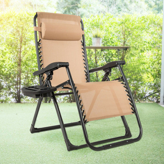 Oversize Lounge Chair with Cup Holder of Heavy Duty for outdoor-Beige Online now