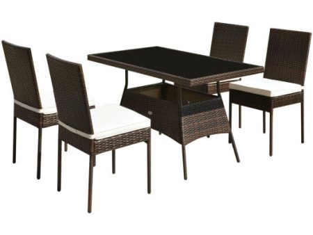 5 Pieces Rattan Dining Set Glass Table High Back Chair Online Sale