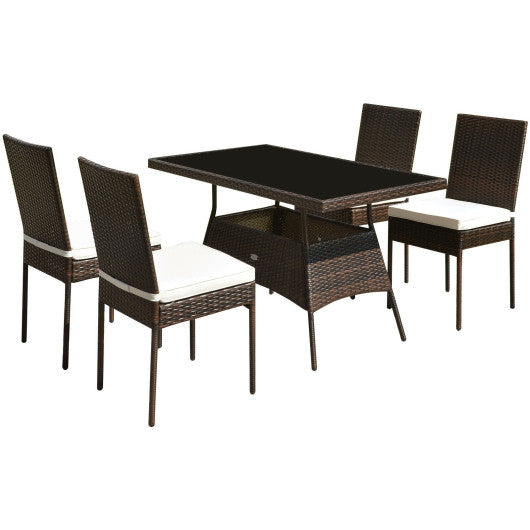 5 Pieces Rattan Dining Set Glass Table High Back Chair Online Sale