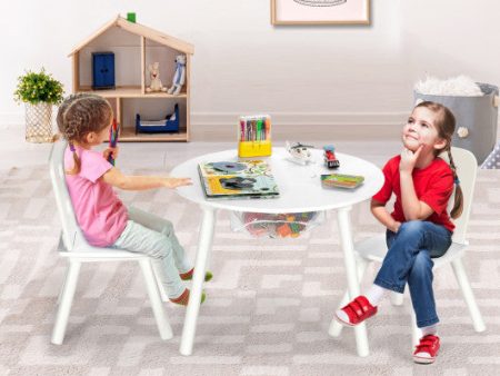 Wood Activity Kids Table and Chair Set with Center Mesh Storage for Snack Time and Homework-White Hot on Sale