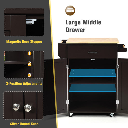 Utility Rolling Storage Cabinet Kitchen Island Cart with Spice Rack-Brown For Cheap