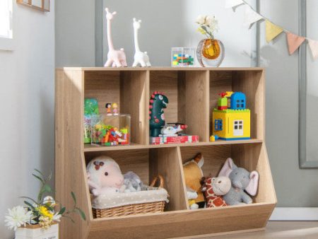 5-Cube Wooden Kids Toy Storage Organizer with Anti-Tipping Kits-Natural on Sale