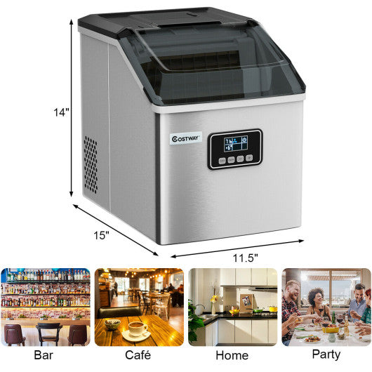 48 lbs Stainless Self-Clean Ice Maker with LCD Display Supply