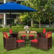 9 Pieces Patio Rattan Dining Cushioned Chairs Set-Red For Cheap