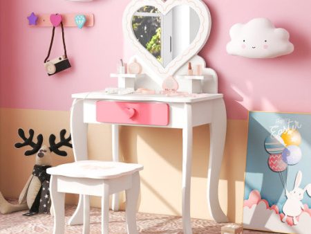 Kids Vanity Set with Heart-shaped Mirror-White For Cheap