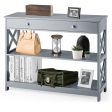 Console Table 3-Tier with Drawer and Storage Shelves-Gray Sale