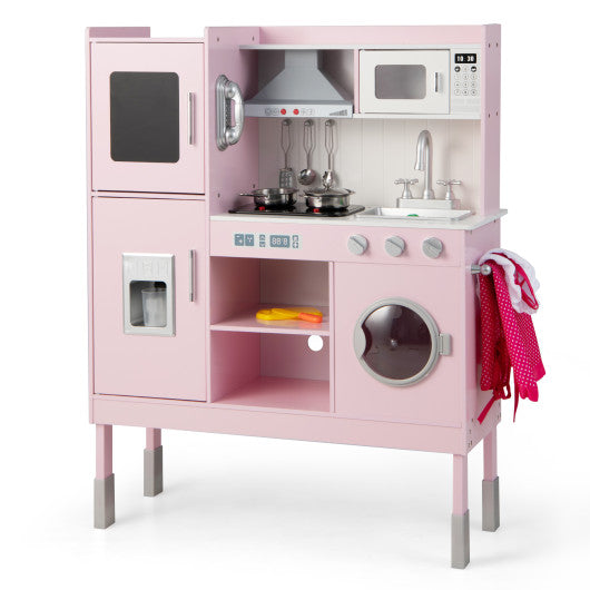 Pretend Play Kitchen for Kids with 16 Pieces Accessories-Pink Cheap