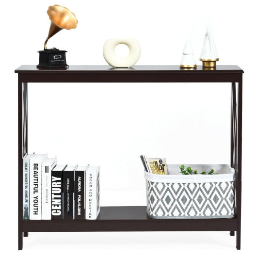 2-Tier Console X-Design Sofa Side Accent Table-Espresso Hot on Sale