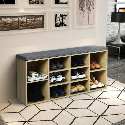 10-Cube Organizer Shoe Storage Bench with Cushion for Entryway-Beige Supply