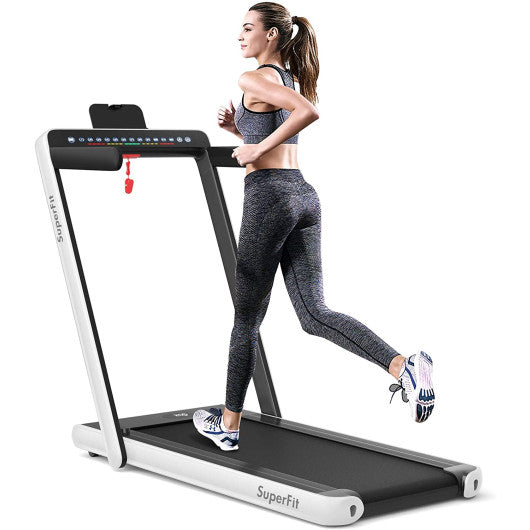 2-in-1 Electric Motorized Health and Fitness Folding Treadmill with Dual Display and Speaker-White Online