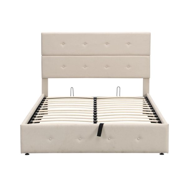 Beige Iron And Tufted Linen Blend Full Adjustable Bed Frame For Cheap