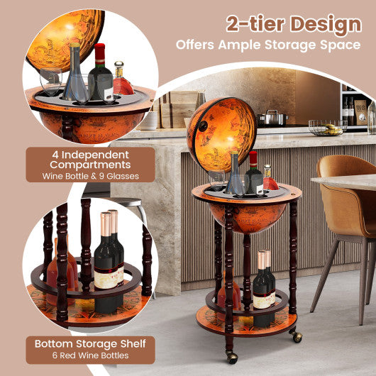 16th Century Wood Globe Wine Bar Stand Fashion