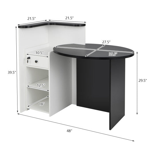 Front Reception Office Desk with Open Shelf and Lockable Drawer-Black & White Online Sale