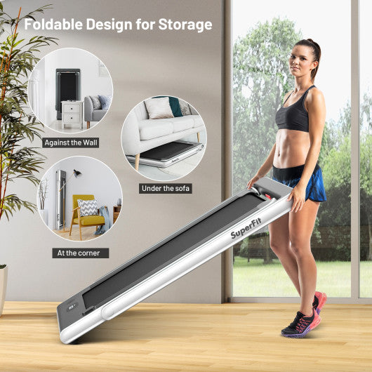 2-in-1 Electric Motorized Health and Fitness Folding Treadmill with Dual Display and Speaker-White Online