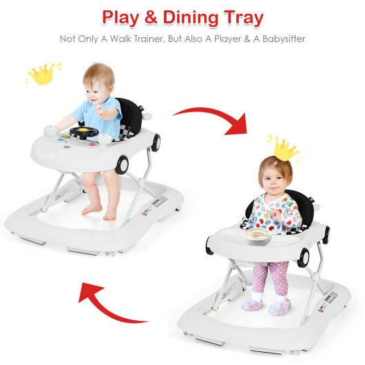 2-in-1 Foldable Baby Walker with Music Player and Lights-White Cheap