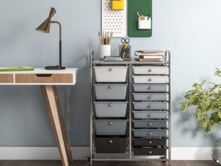 15-Drawer Utility Rolling Organizer Cart Multi-Use Storage-Black & Gray Supply