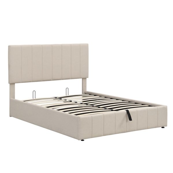 Beige Wood And Linen Blend Full Adjustable Bed Frame Online now