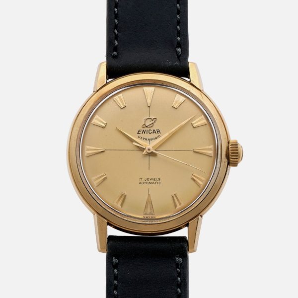 1960s Enicar Ultrasonic With Crosshair Dial In 18K Yellow Gold Cheap